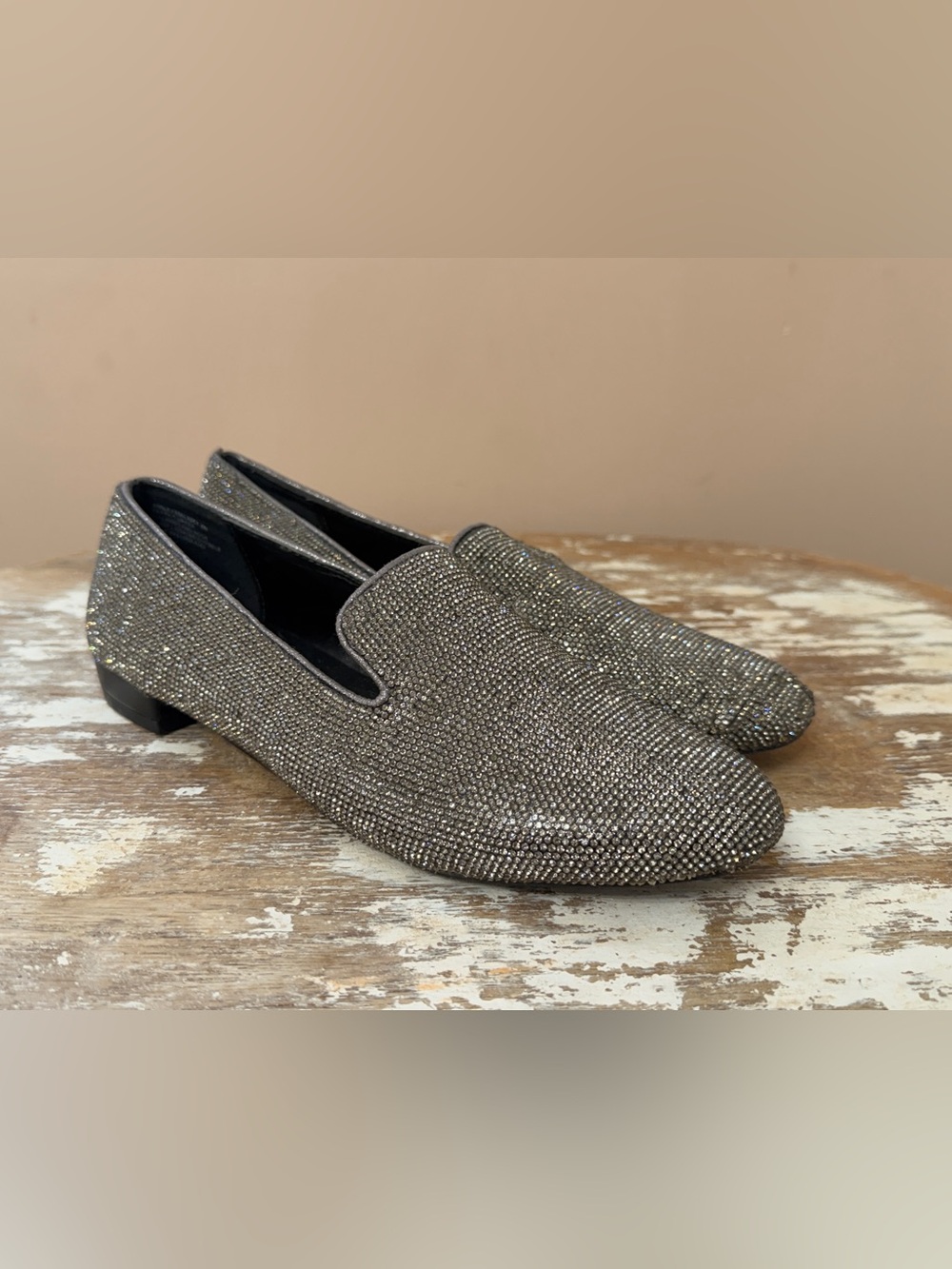 Steve Madden Women’s Silver Crystal Slip-On Loafers